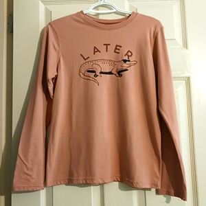 Novelty Long Sleeve Shirt with Alligator On a Skateboard Kids Large Pink